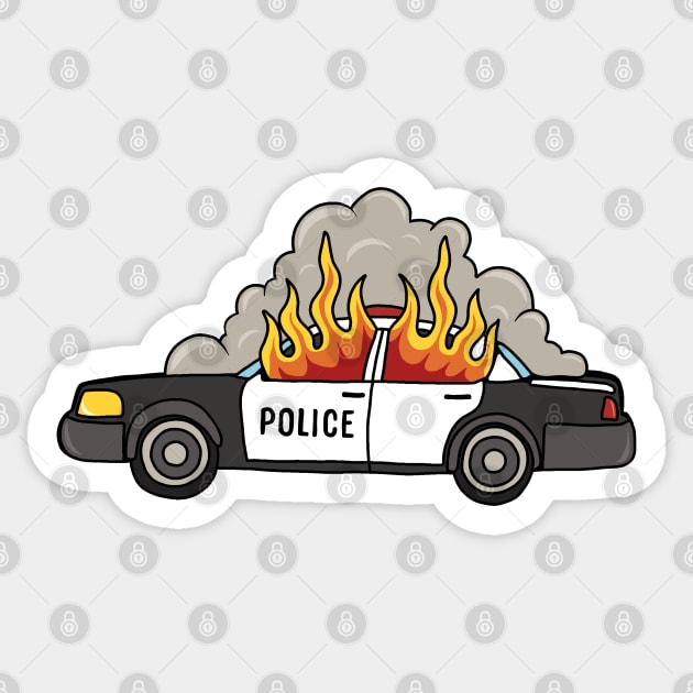 Burning cop car Sticker by valentinahramov